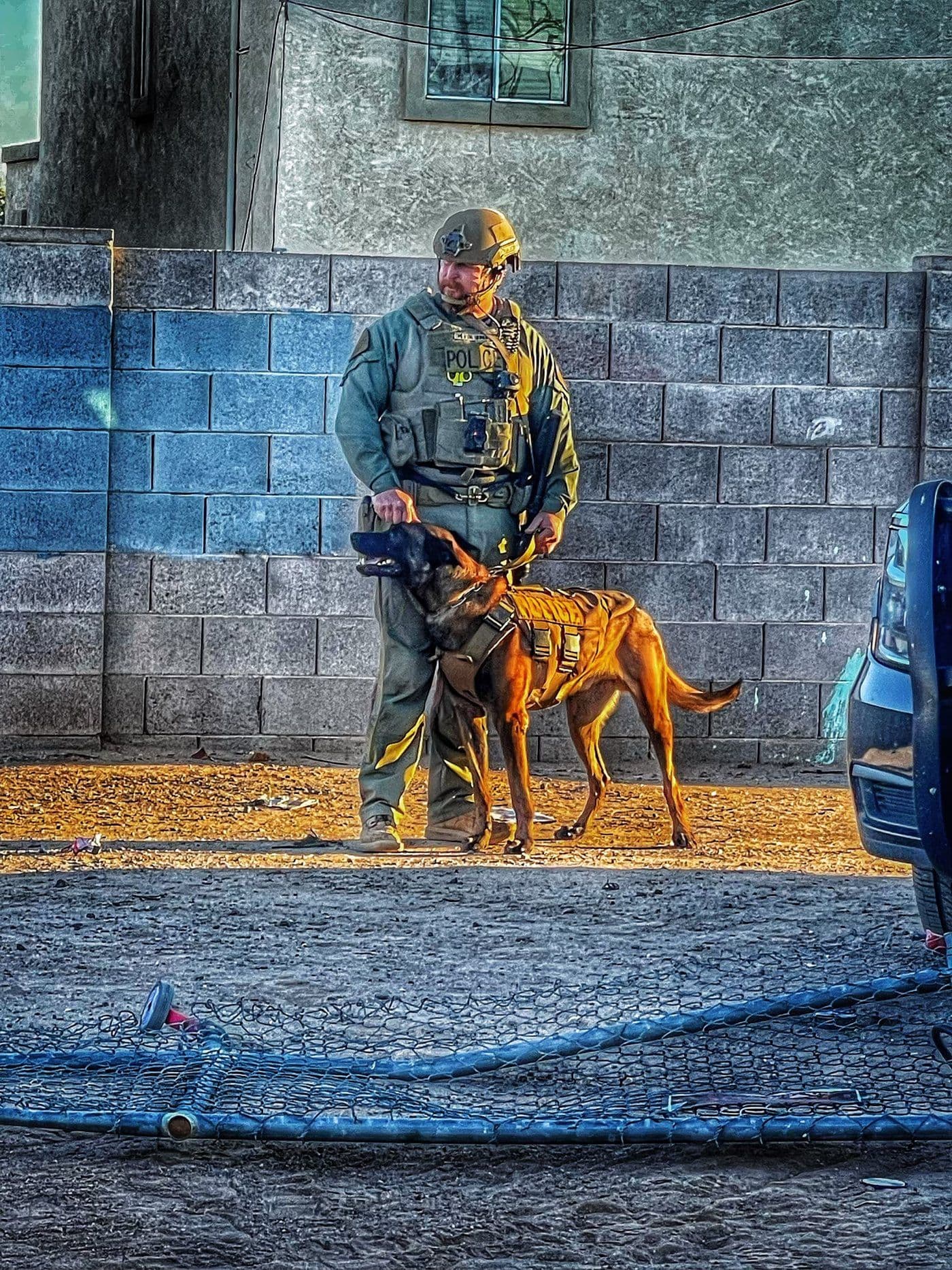 A K9 officer working with his dog